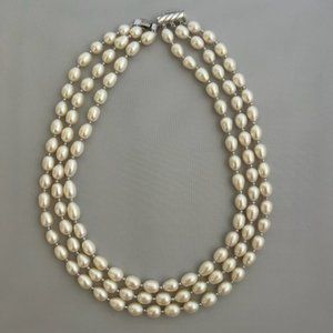 Blue Nile Triple Strand Oval Freshwater Cultured Pearl Necklace - Metal Closure